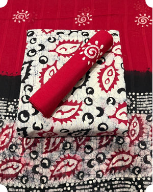 DRAVINAM Trends Unstitched Jaipuri Handmade Multicolour Wax Batik Print Soft Cotton Dress Material with Dupatta