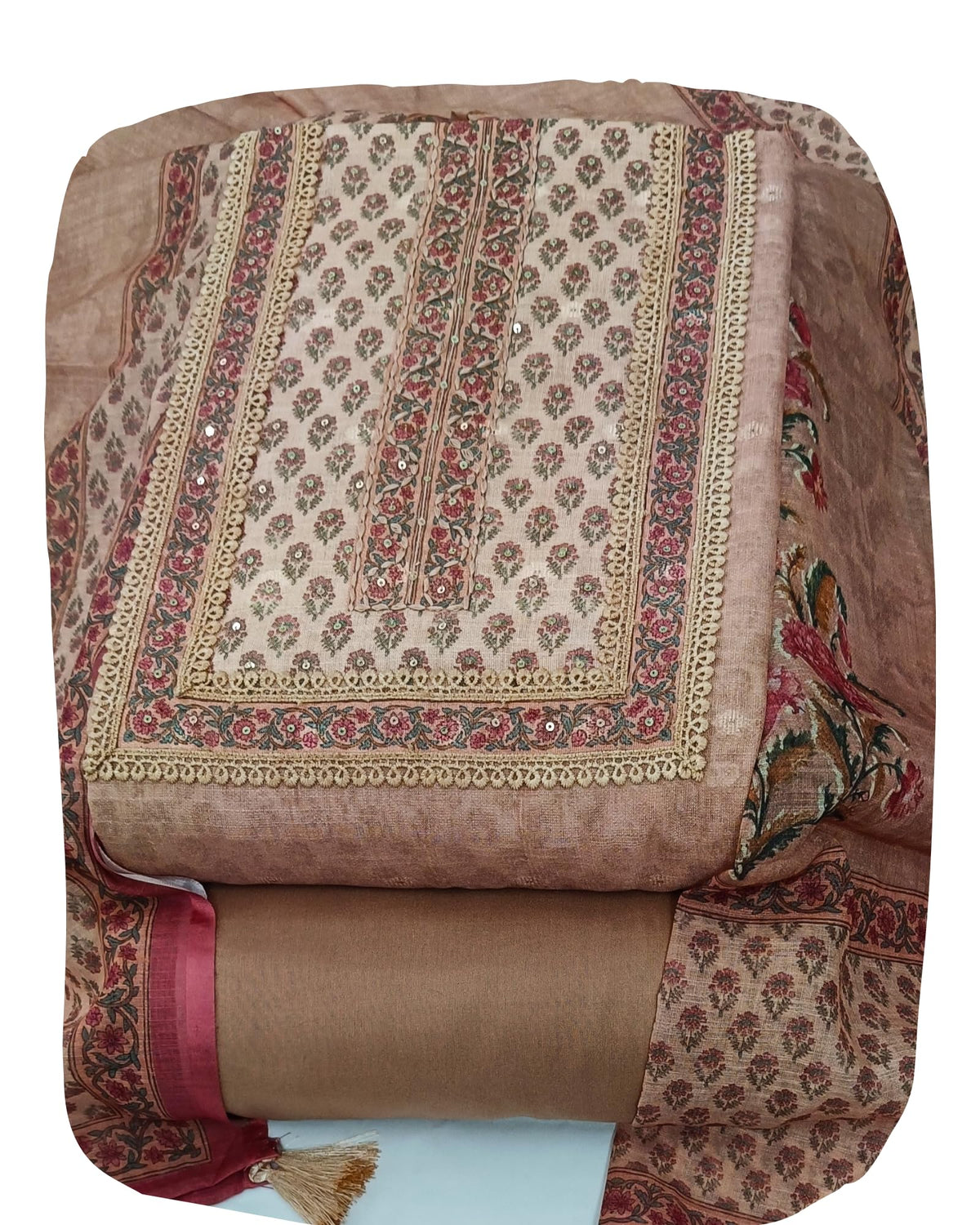 DRAVINAM Trends Women's Premium Pure Linen Floral Printed Unstitched Salwar Suit Dress Material with Dupatta