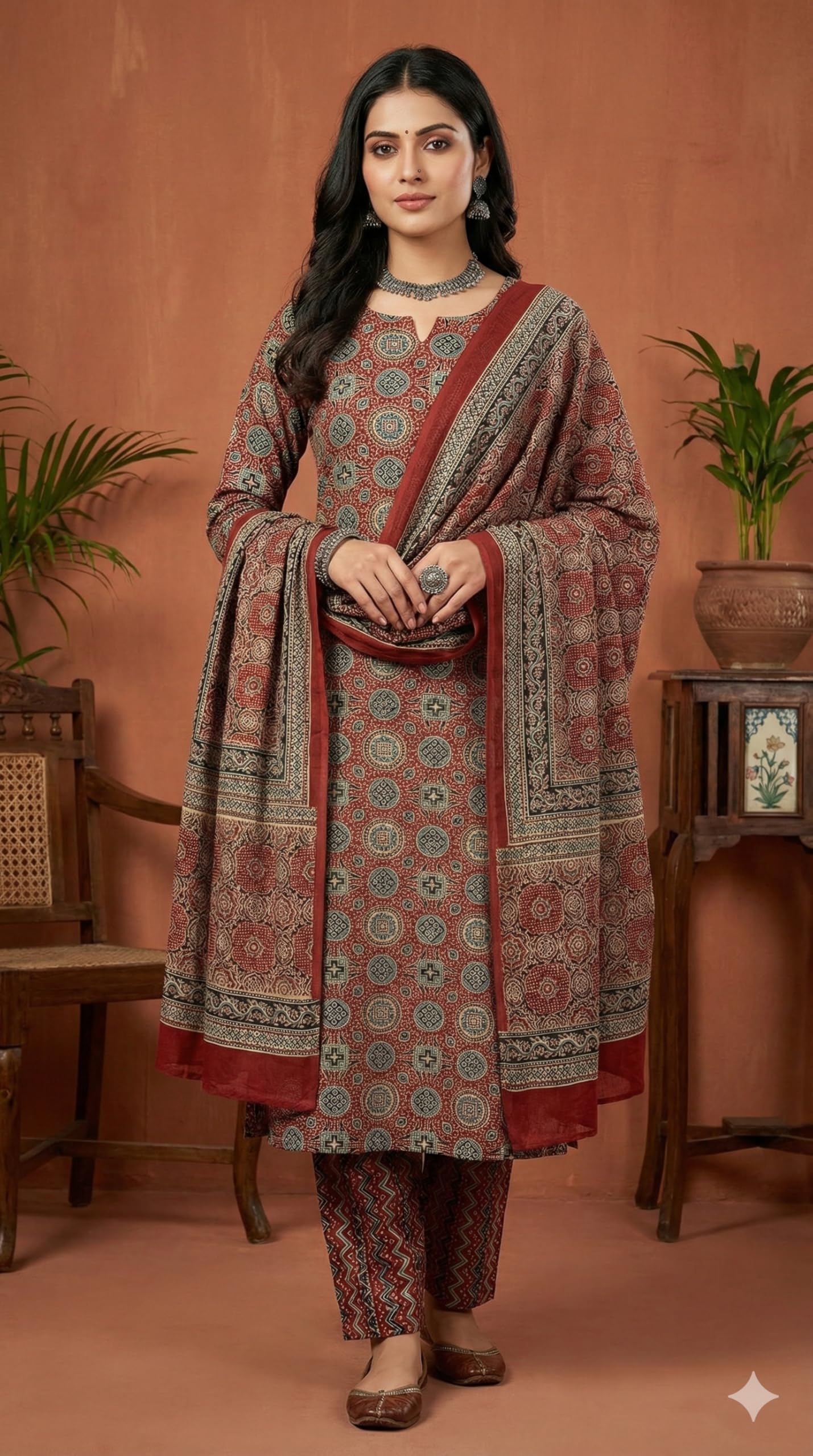 DRAVINAM Trends Jaipuri Print Cambric Cotton Unstitched Salwar Suit Dress Material for Women with Mulmul Cotton Dupatta