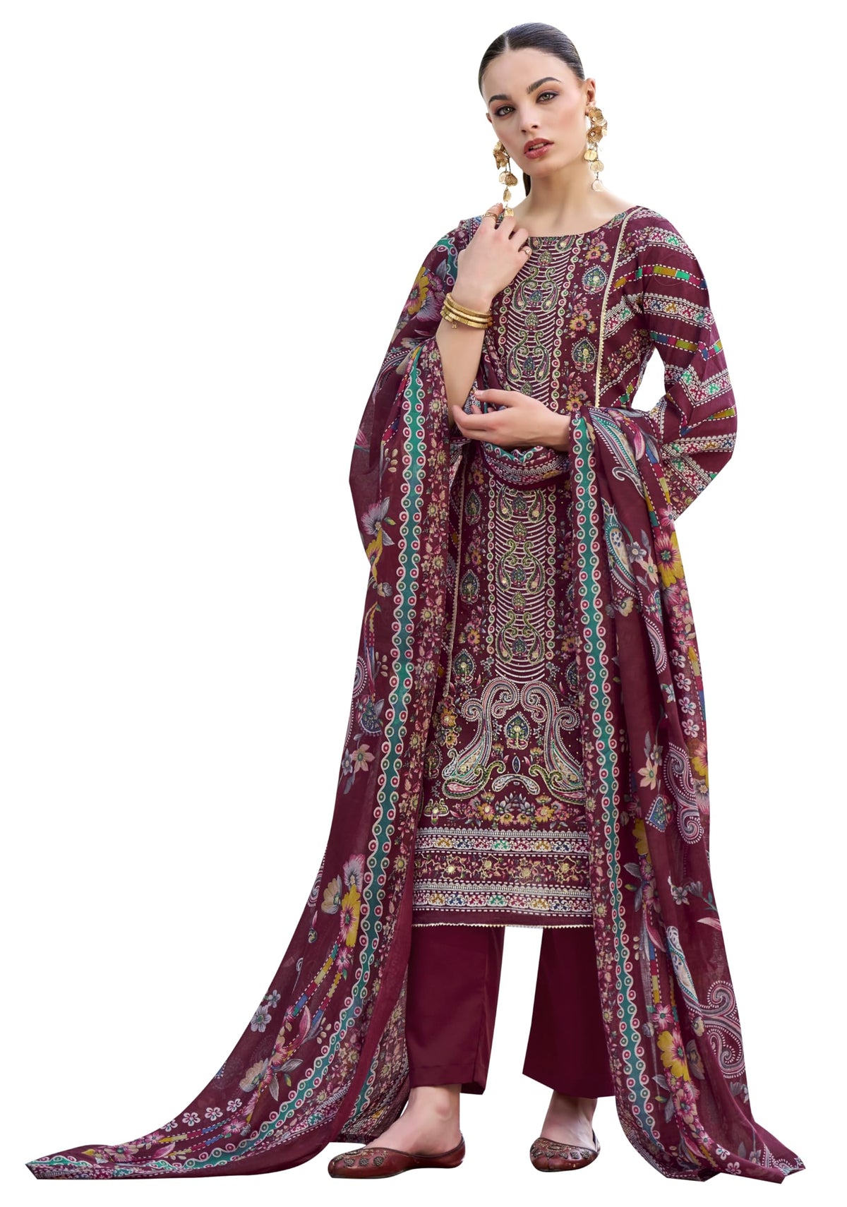 DRAVINAM Trends Kurti 2.50 mtrs, Pure Cotton (3 mtrs apx), Pure MAL MAL Cotton Dupatta Print (2.30|Black