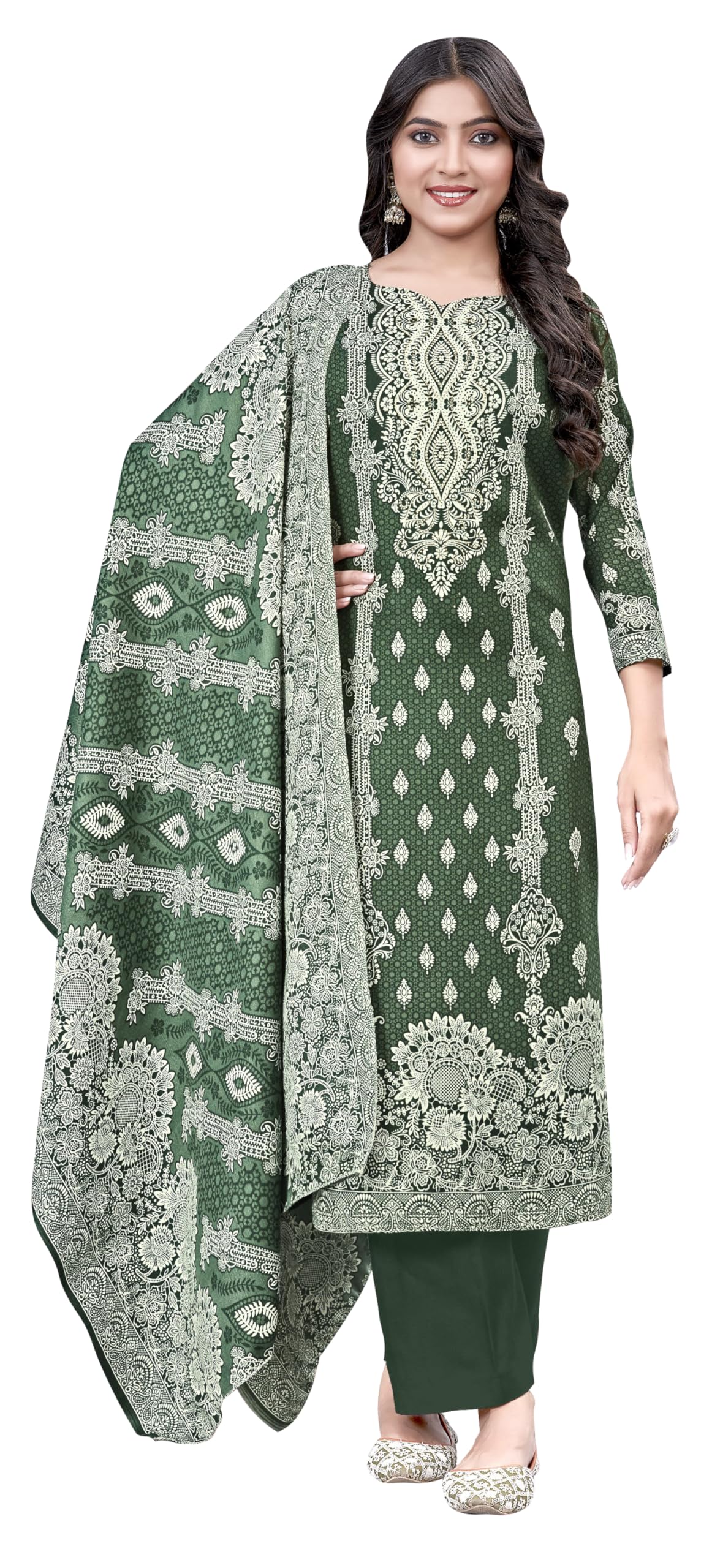 DRAVINAM Trends Women's Unstitched Winter Wear Digital Printed Heavy Woolen Pashmina Salwar Suit Dress Material with Printed Shawl Dupatta