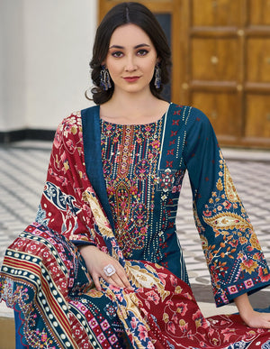 DRAVINAM Trends Women's Unstitched Salwar Suit Dress Material - Cotton Digital Printed Organza Embroidered Kameez II Solid Bottoms II Printed Dupatta