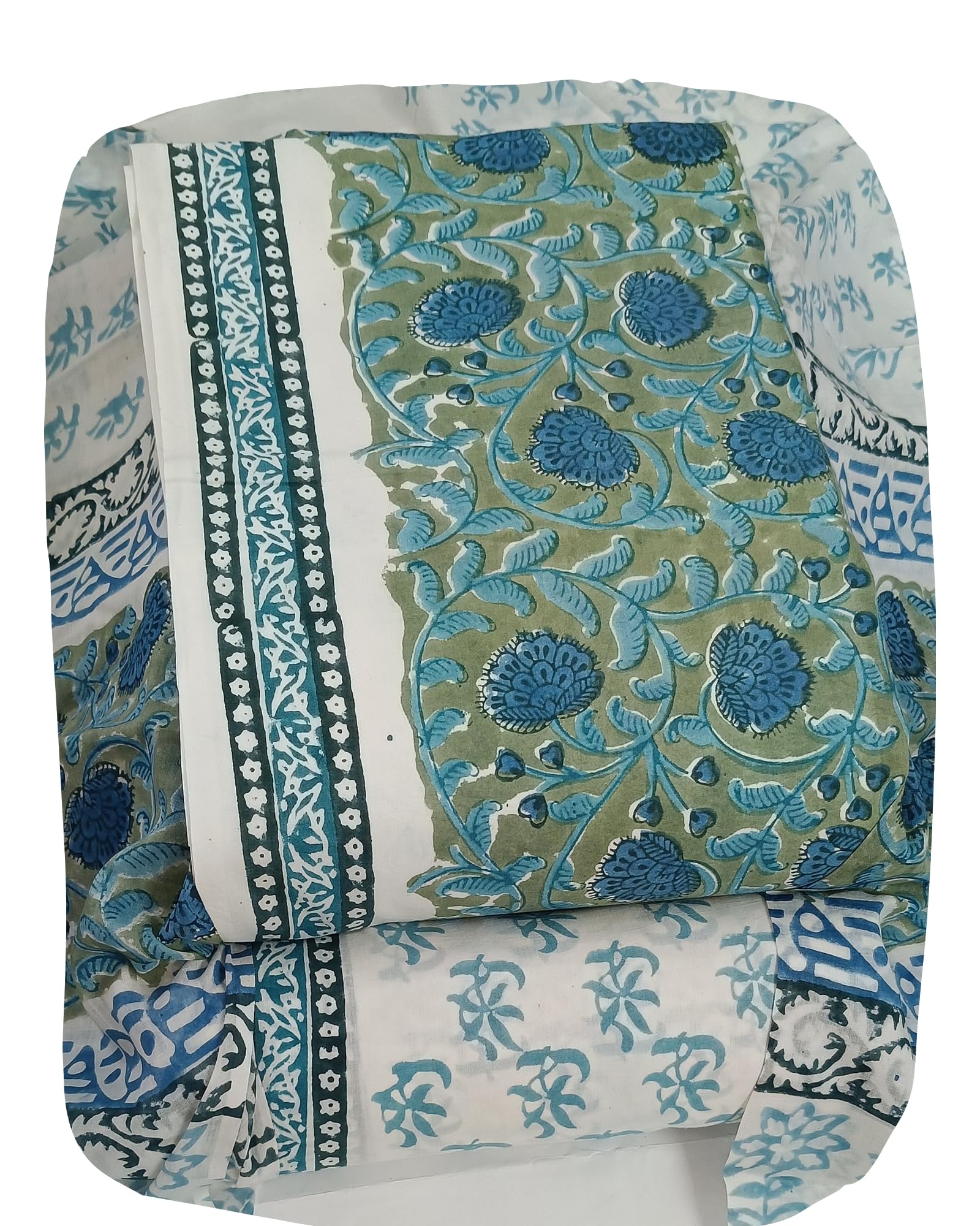 DRAVINAM Trends Hand Block Print Sanganeri Cambric Unstitched Cotton Suit Dress Material for Women with Mulmul Cotton Hand Printed Dupatta
