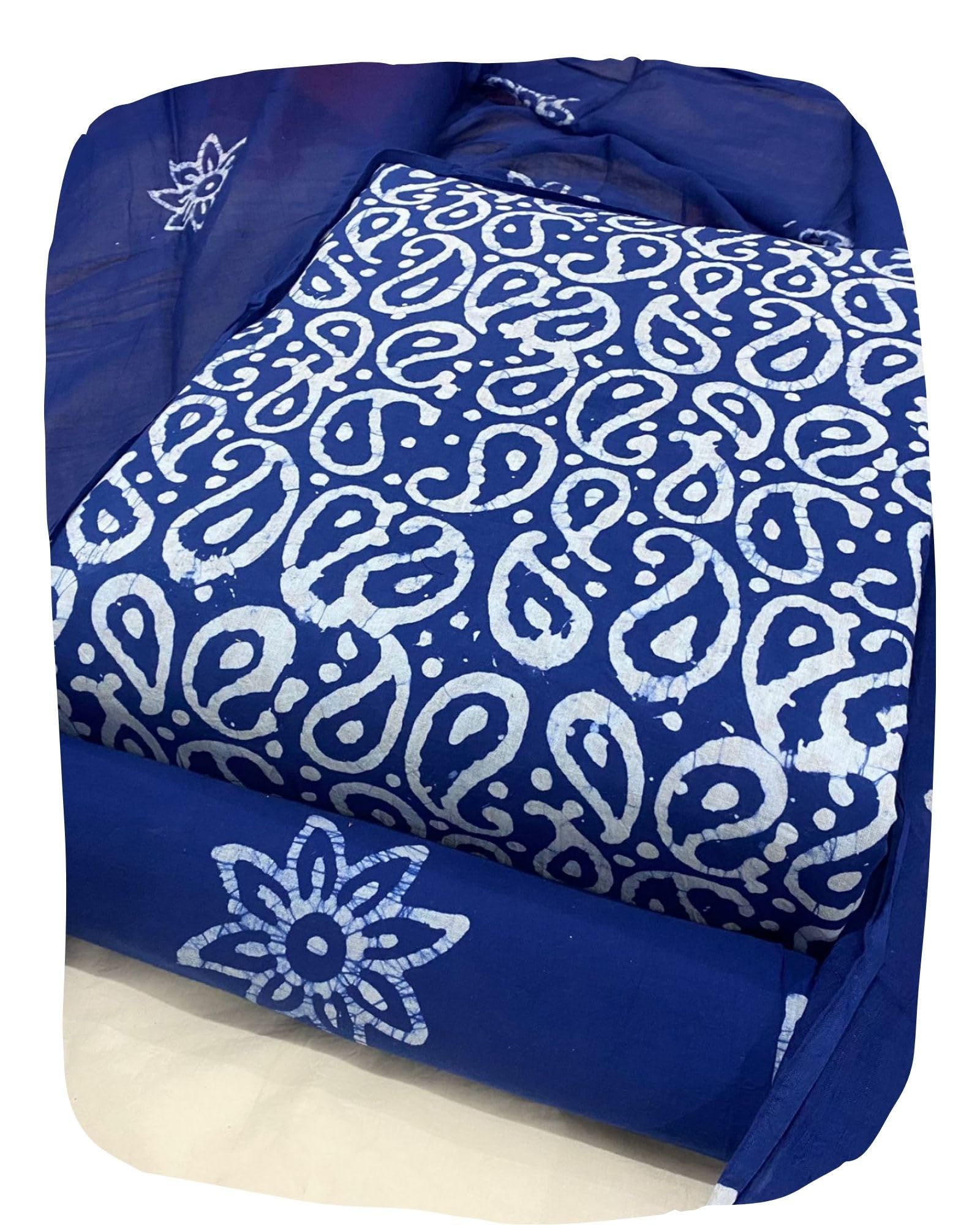 DRAVINAM Trends Unstitched Jaipuri Handmade Wax Batik Print Soft Cotton Dress Material with Dupatta