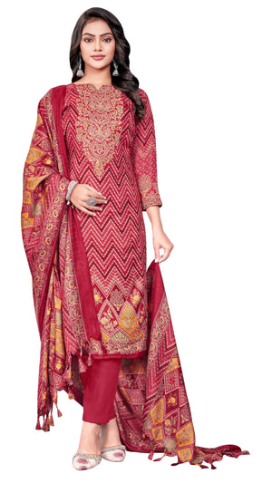 DRAVINAM Trends Women's Pakistani Printed Pashmina Wool Winter Wear Unstitch Salwar Suit Dress Material with Pashmina Printed Shawl Dupatta