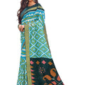 DRAVINAM Trends Women's Soft Linen Cotton Handloom Art Print Woven Bordered Saree with Unstitched Blouse Piece (Light Blue)