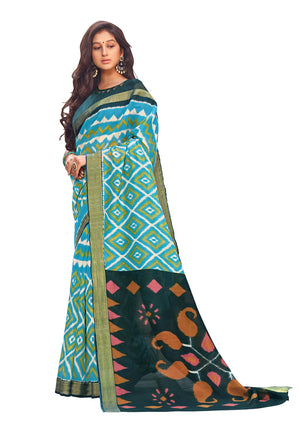 DRAVINAM Trends Women's Banarasi Linen Saree With Unstitched Blouse Piece (SareeML_10_Sea Green)