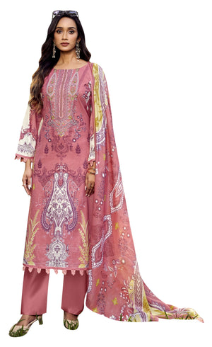 DRAVINAM Trends Women's Unstitched Cotton Suit Dress Material -Embroidered Digital Print Top II Plain Bottoms II Digital Print Dupatta