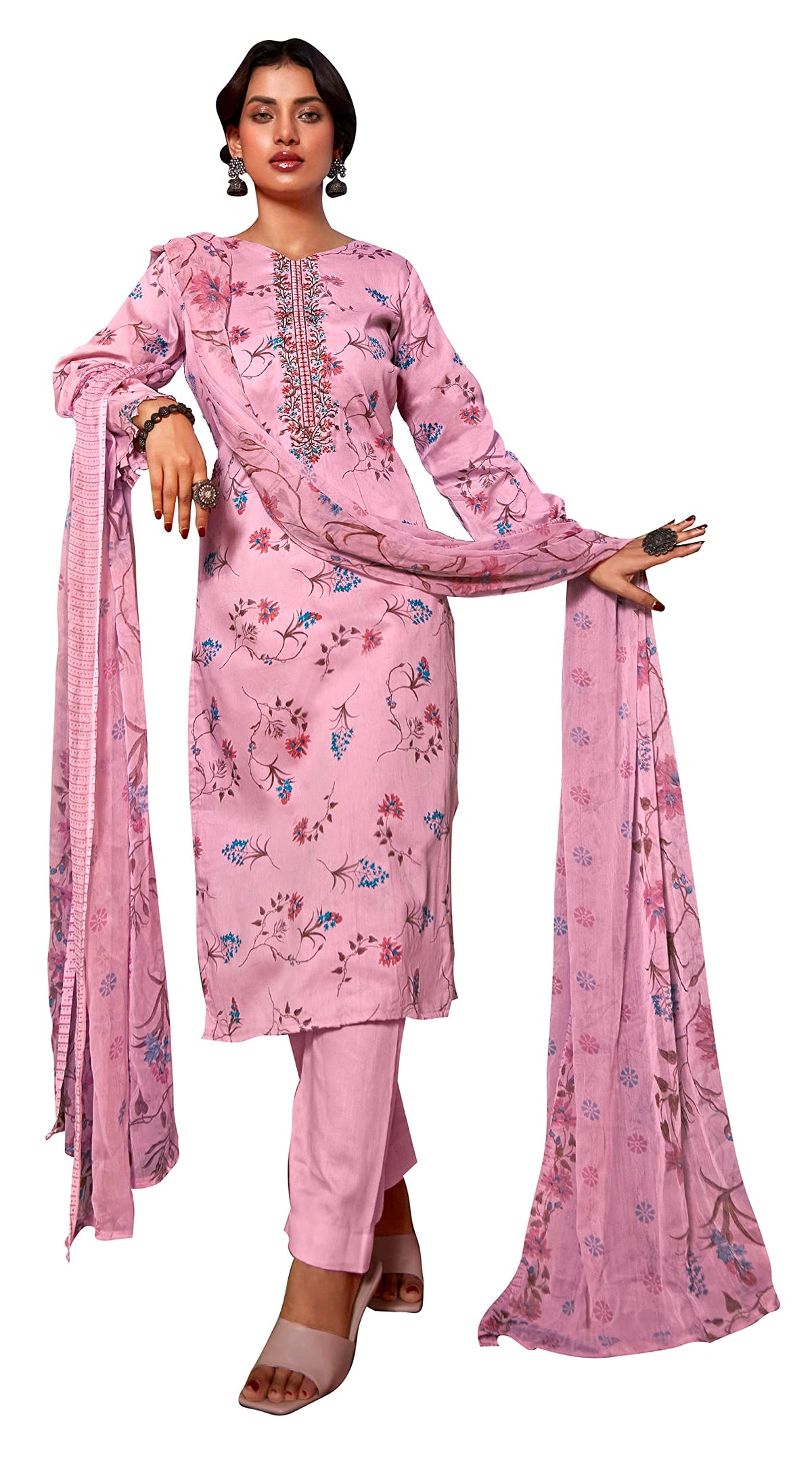 DRAVINAM Trends Women's Cotton Embroidered Unstitiched Salwar Suit Material