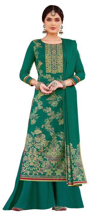 DRAVINAM Trends Women's Unstitched kanni Weaving Woollen Pashmina Salwar Kameez Dress Material with Pure Wool Pashmina Kaani Weaving Shawl Dupatta (Free Size_Green)