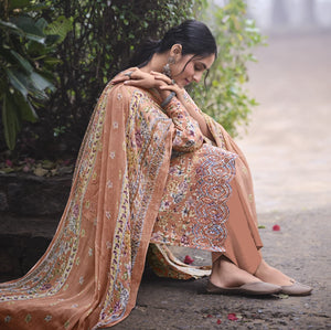 DRAVINAM Trends Unstitched Digital Printed Pure Cotton Embroidered Suit Set with Pure Bember Dupatta