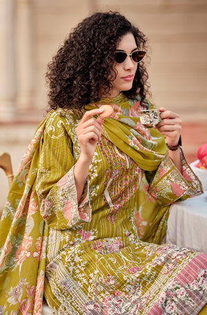 DRAVINAM Trends Women's Unstitched Pure Cotton Suit Dress Material with Heavy Lining Embroidered | Stylish Pure Cotton Print Dupatta & Solid Bottoms