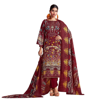 DRAVINAM Trends Cotton Pakistani Embroidered Suit Dress Material with Unstitched Bottoms and Cotton Dupatta