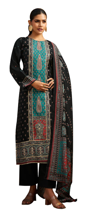 DRAVINAM Trends Women's Unstitched Maslin Suit Material - Embroidered Digital Printed Foil Masline Top II Masline Bottoms II Maslin Digital Dupatta