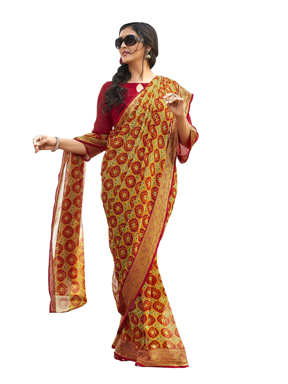 DRAVINAM Trends Women's Woven Pure Georgette Saree (Vaa_10_Dark Peach)