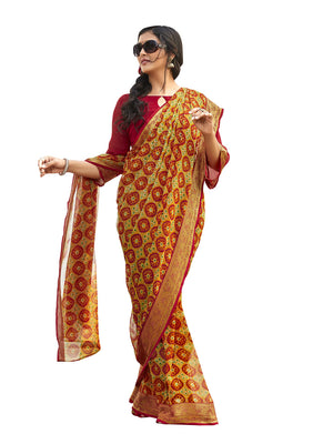 DRAVINAM Trends Women's Woven Pure Georgette Saree (Vaa_10_Dark Peach)