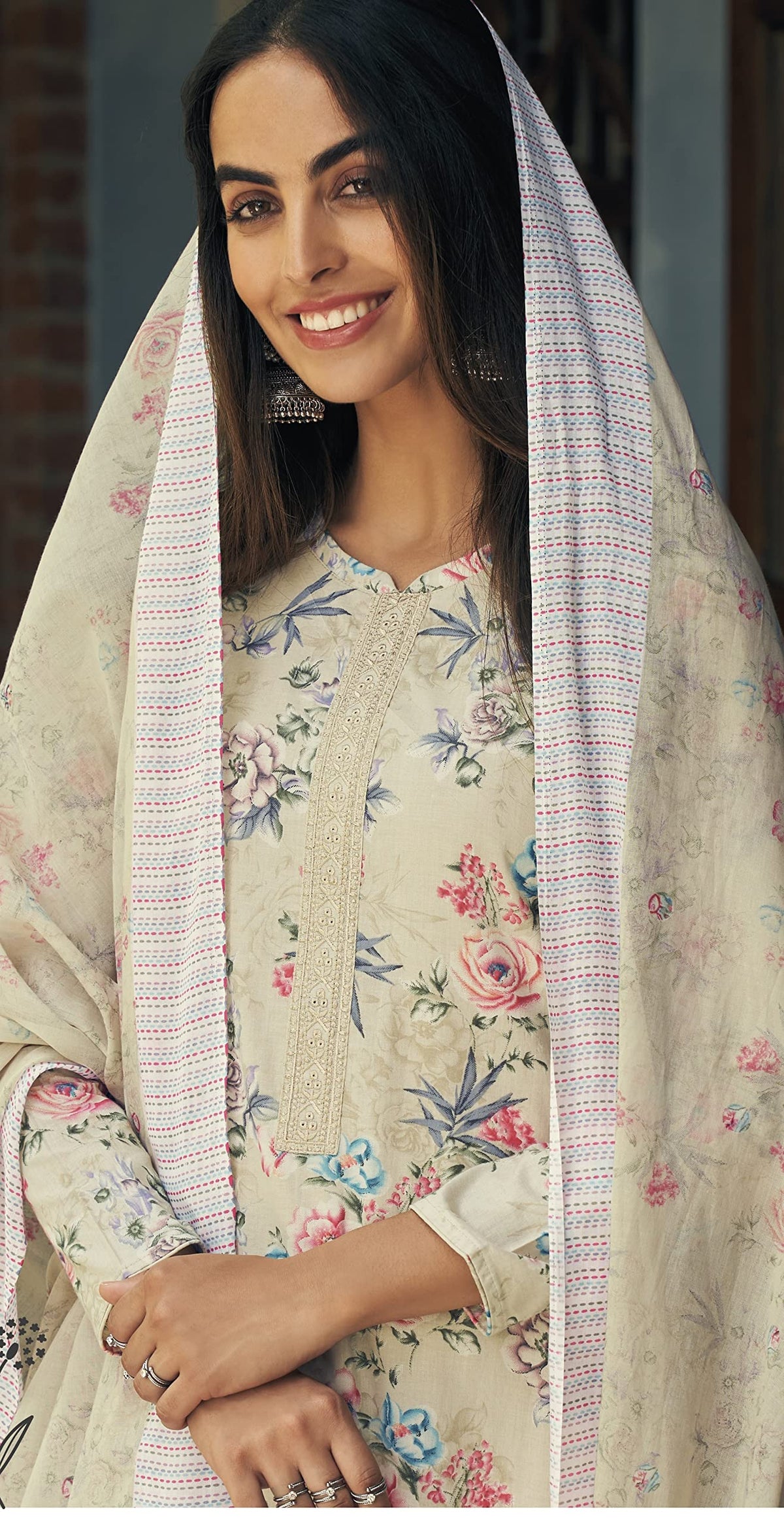 DRAVINAM Trends Women's Unstitched Digital Print Fancy Embroidered Pure Cambric Cotton Salwar Suit Dress Material with Digital Printed Mal Mal Cotton Chunni/Dupatta (Yellow)