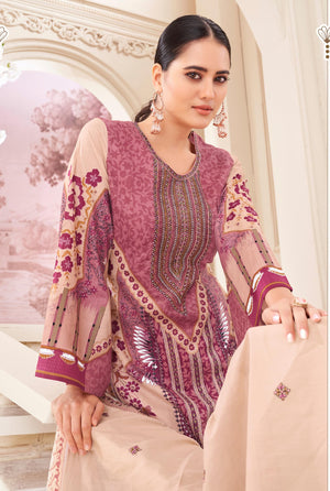 DRAVINAM Trends Unstitched Women's Pakistani Suit Material - Karachi Lawn Cotton Digital Printed Embroidered Kameez Material II Unstitched Cotton Bottoms II Printed Cotton Dupatta