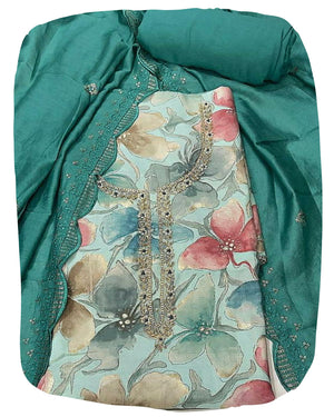 DRAVINAM Trends Handwork Modal Silk Unstitched Salwar Suit with Scalloped Dupatta