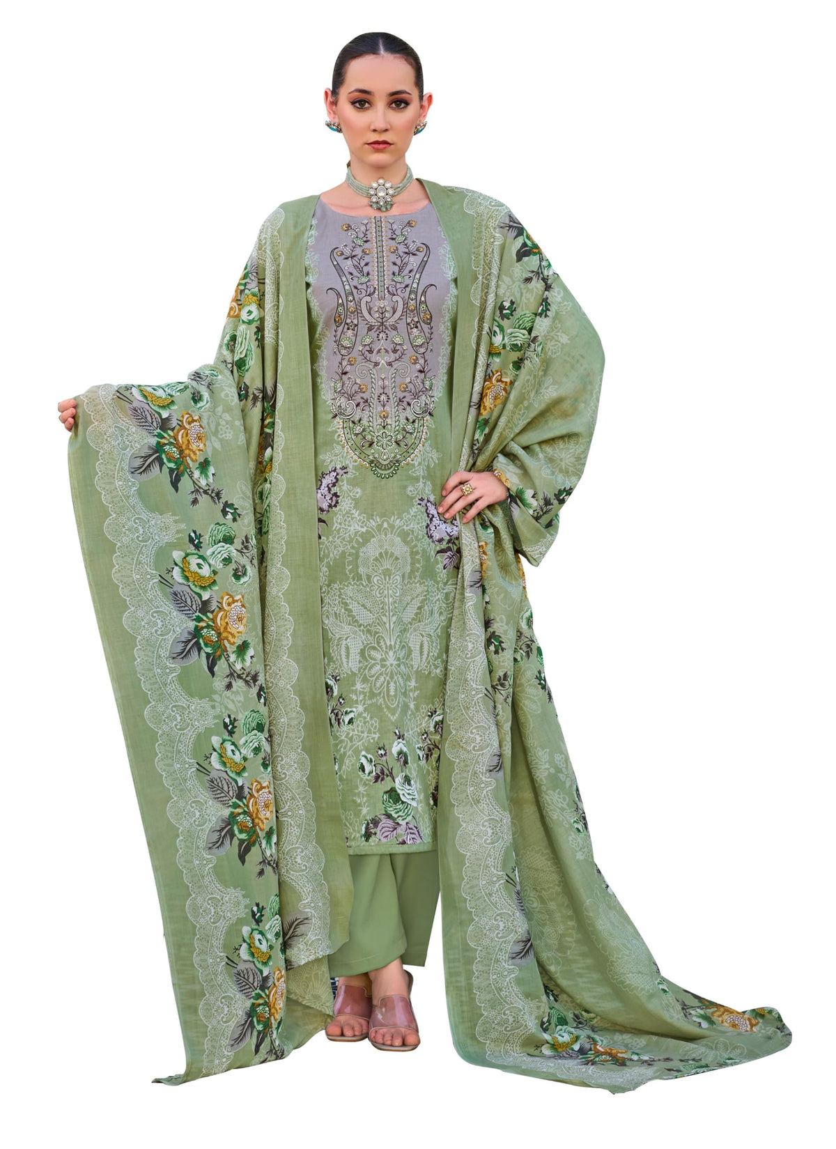 DRAVINAM Trends Women's Unstitched Salwar Suit Dress Material - Cotton Digital Printed Organza Embroidered Kameez II Unstitch Bottoms II Cotton Dupatta