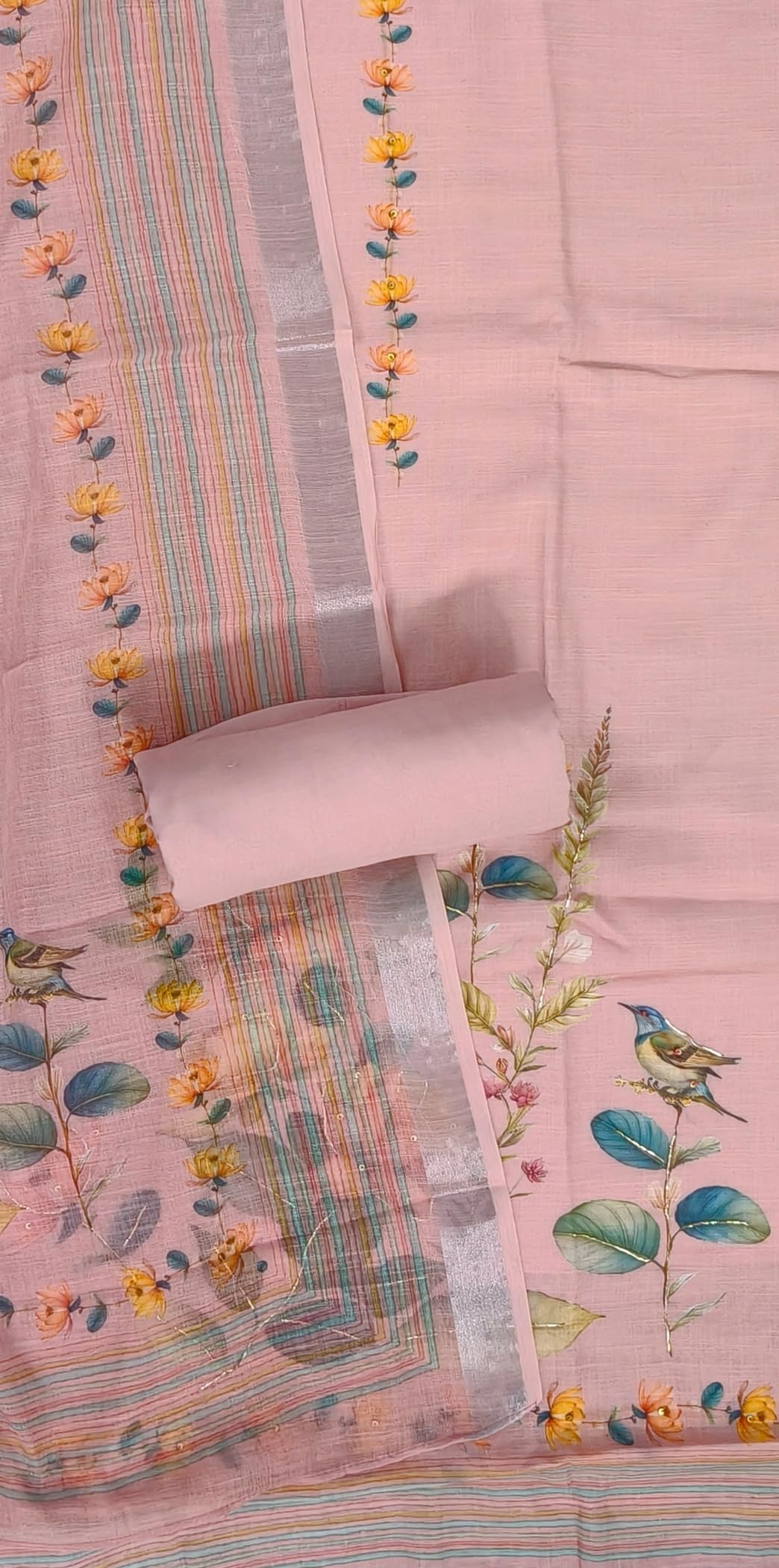 DRAVINAM Trends Women's Premium Pure Linen Floral Printed Unstitched Salwar Suit Dress Material with Dupatta