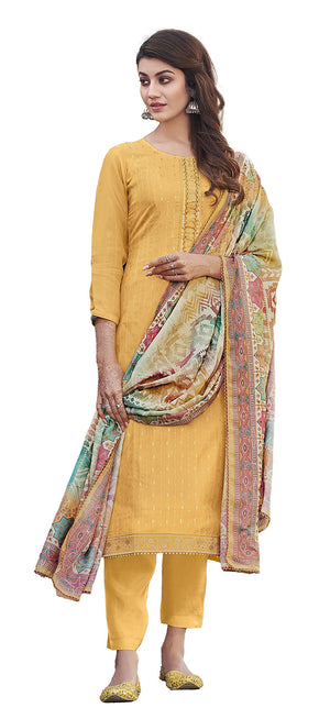 DRAVINAM Trends Women's Pure Viscose Upada Silk Sequence work Unstitched Salwar Suit Material with Pure Muslin Digital Print Sequence Dupatta (Free size_Pink)