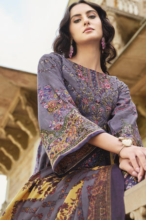 DRAVINAM Trends Women's Pakistani Print Embroidered Unstitcehd Pure Cotton Salwar Suit Dress Materials with Cotton Printed Dupatta
