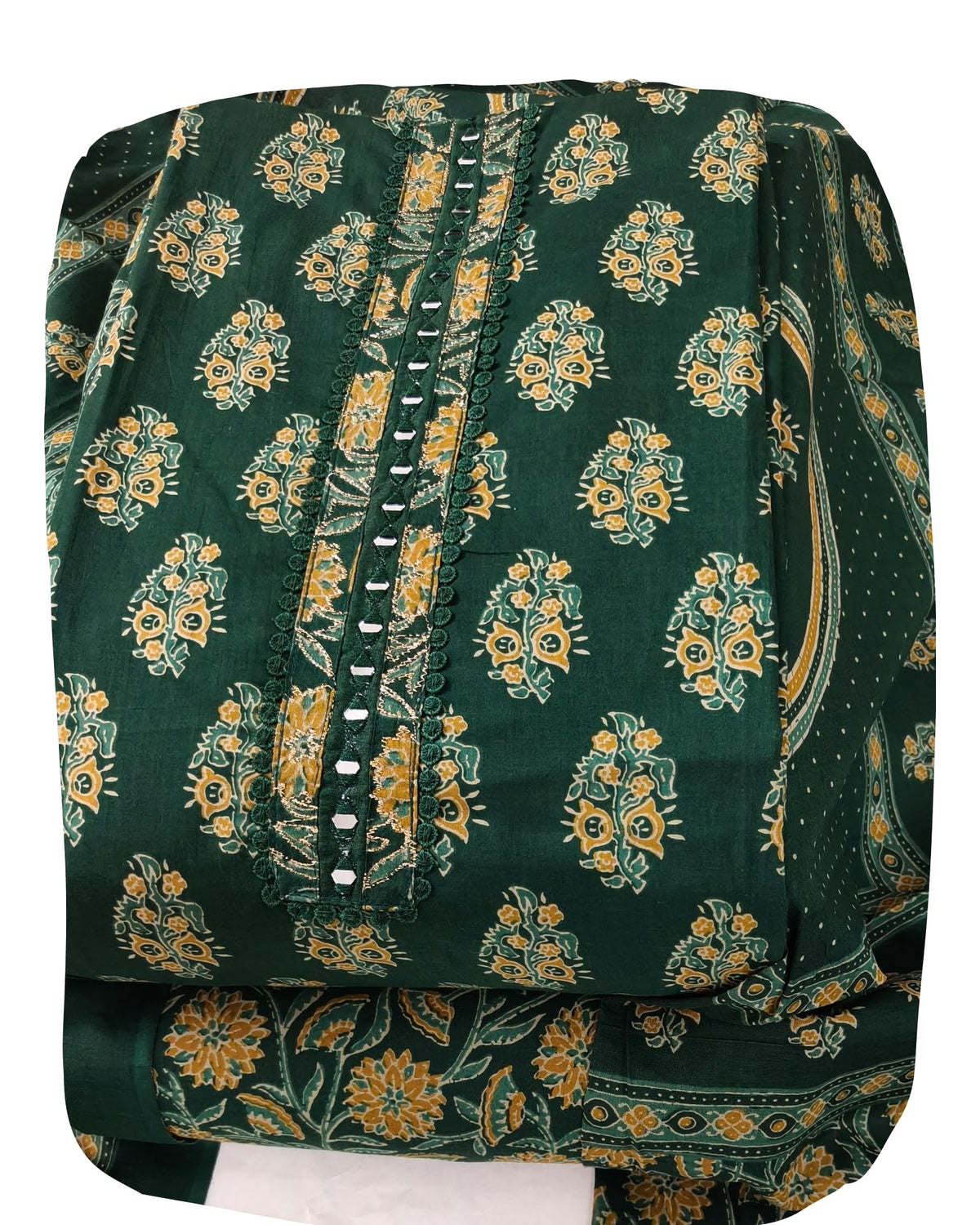 DRAVINAM Trends Women's Pure Cotton Geometric Handblock Printed Unstitched Salwar Suit Dress Material with Mirror Work Neck & Mulmul Dupatta (Black)