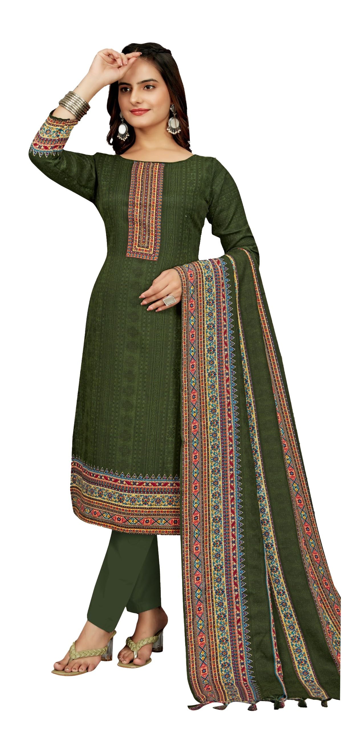 DRAVINAM Trends Women's Unstitched Winter Wear Digital Printed Heavy Woolen Pashmina Salwar Suit Dress Material with Printed Shawl Dupatta
