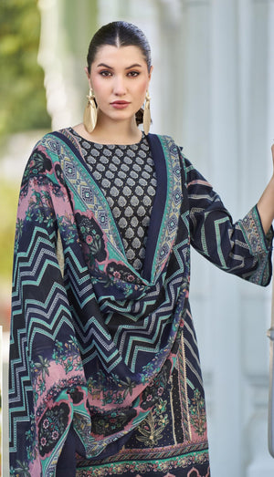 DRAVINAM Trends Kurti 2.50 mtrs, Pure Cotton (3 mtrs apx), Pure MAL MAL Cotton Dupatta Print (2.30|Black