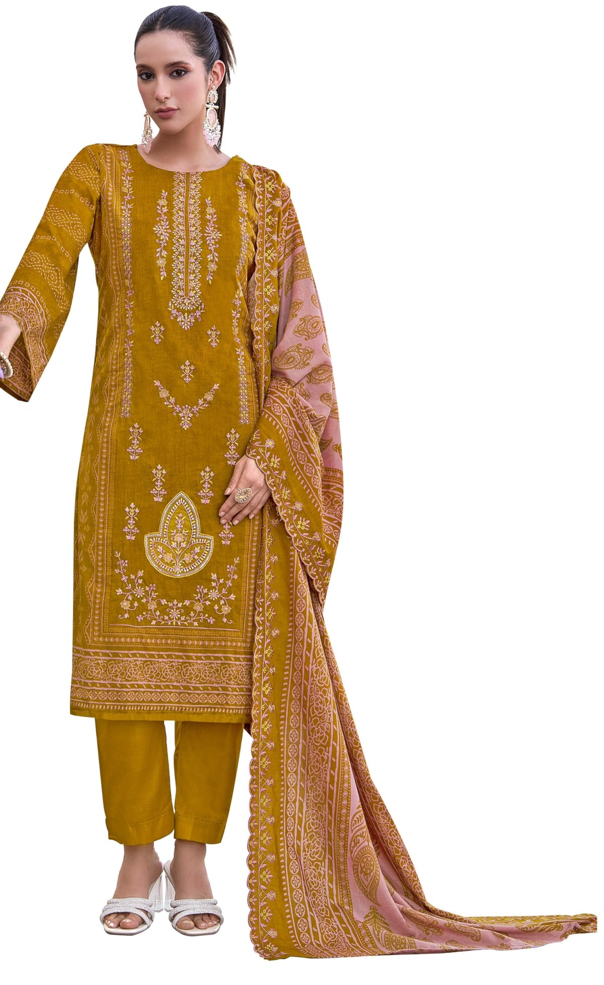 DRAVINAM Trends Women's Unstitched Premium Pure Cotton Heavy Embroidered Suit Dress Material