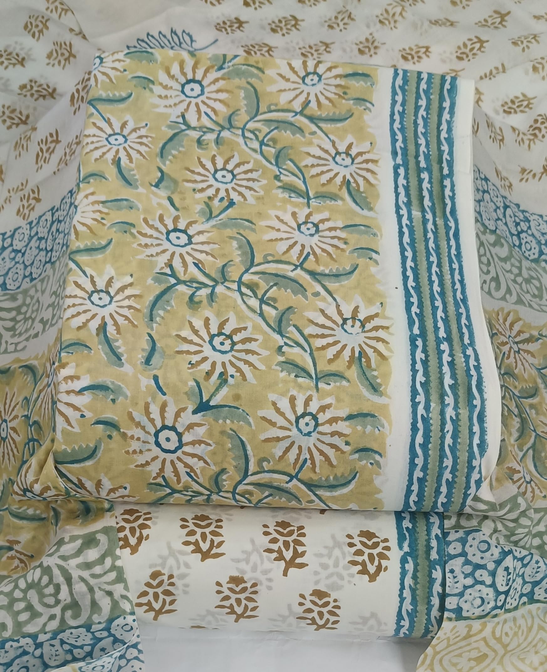 DRAVINAM Trends Hand Block Print Jaipuri Cambric Unstitched Cotton Suit Dress Material for Women with Mulmul Cotton Hand Printed Dupatta