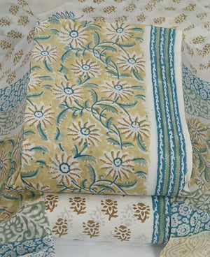 DRAVINAM Trends Hand Block Print Jaipuri Cambric Unstitched Cotton Suit Dress Material for Women with Mulmul Cotton Hand Printed Dupatta