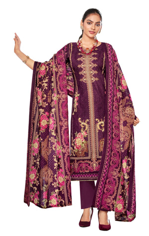 DRAVINAM Trends Women's Unstitched Embroidered Suit Dress Material - Heavy Viscose Rayon Printed Top with Fancy Hand Work and Siroski Work (2.5m), Rayon Bottom (2.8m), Cotton Dupatta (2.25m)