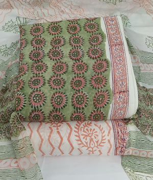 DRAVINAM Trends Hand Block Print Cambric Cotton Unstitched Salwar Suit Set for Women with Pure Chiffon Hand Printed Dupatta