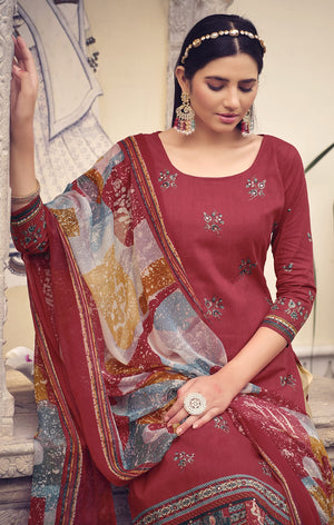 DRAVINAM Trends Unstitched Printed Mirror Work Cotton Salwar Suits Dress Material with Chiffon Dupatta (Green)