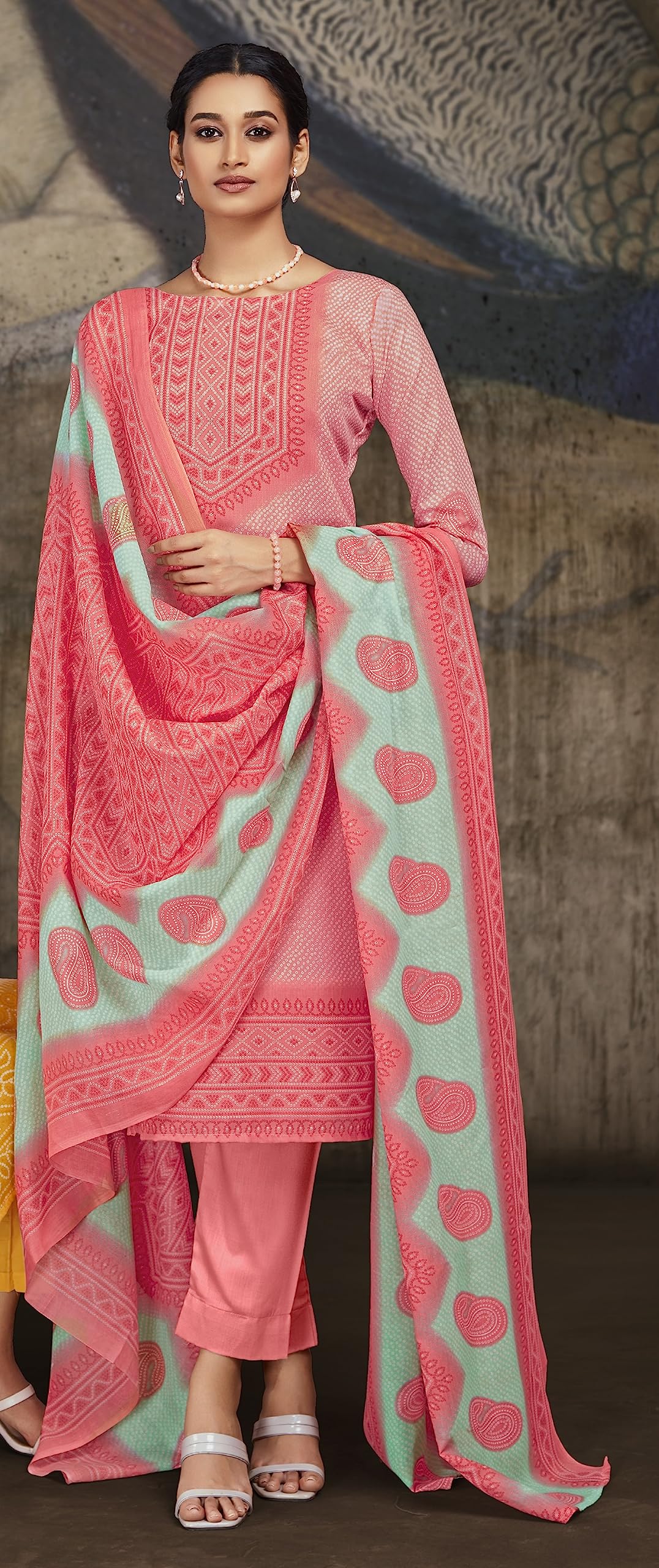 Unstitched Print Cotton Salwar Suit Dress Materials with Dupatta