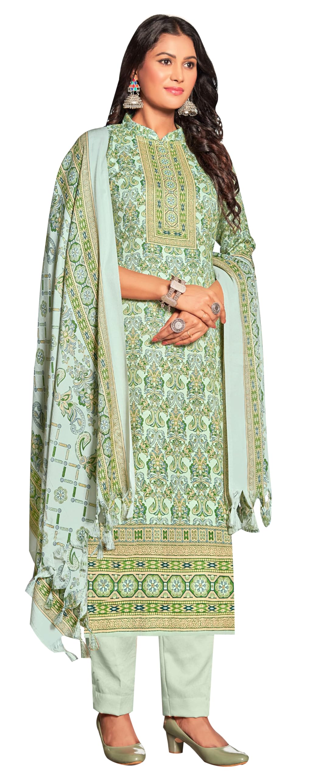 DRAVINAM Trends Women's Unstitched Dobby Print Woollen Pashmina Salwar Suit Dress Material with Pashmina Printed Shawl Dupatta (Free Size) (Mauve)