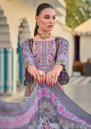 DRAVINAM Trends Women's Unstitched Salwar Suit Dress Material - Cotton Digital Printed Organza Embroidered Kameez II Unstitch Bottoms II Cotton Dupatta