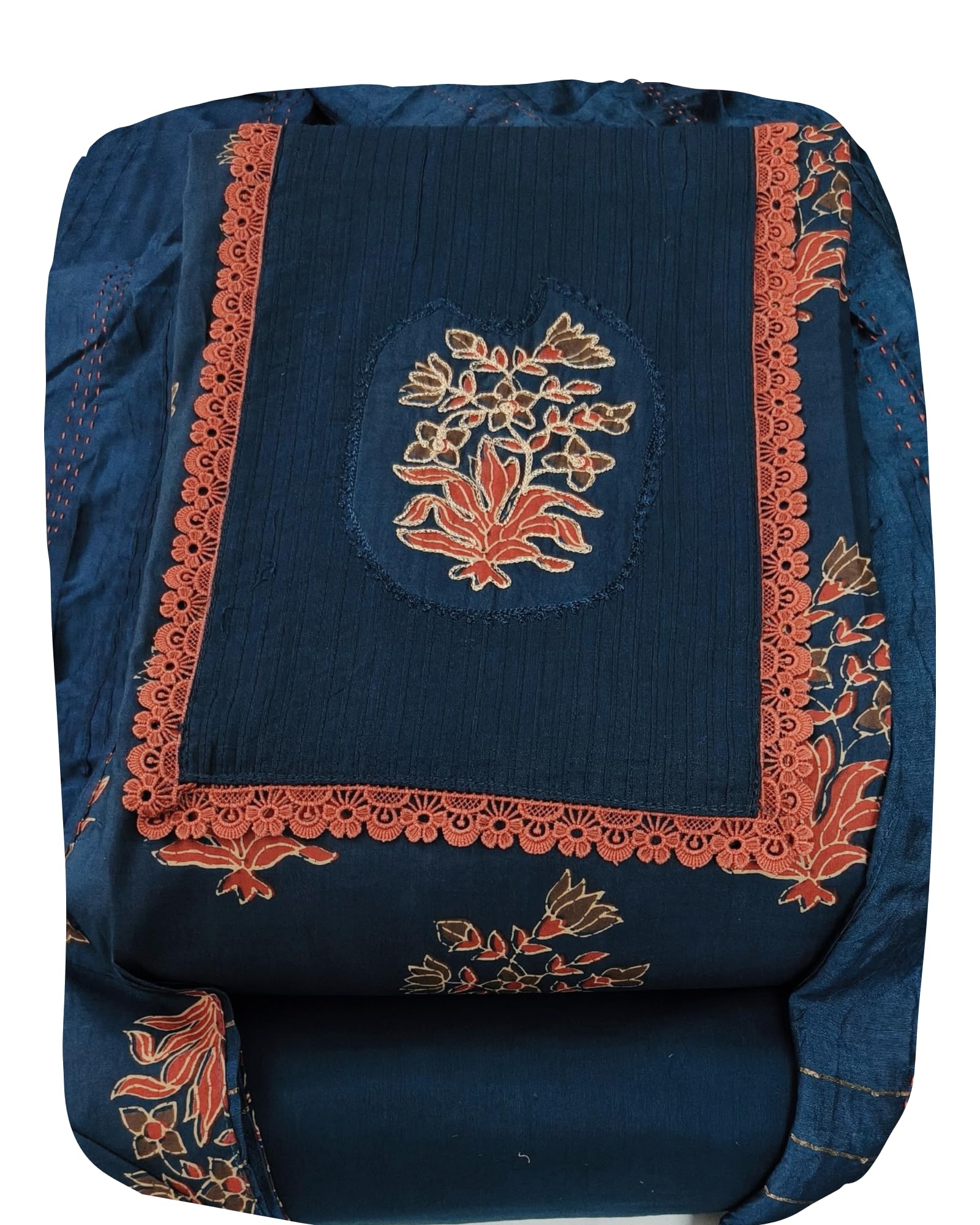 DRAVINAM Trends Women's Cotton Floral Printed Unstitched Suit Set with Embroidered Pin-Tuck Yoke & Soft Silk Dupatta