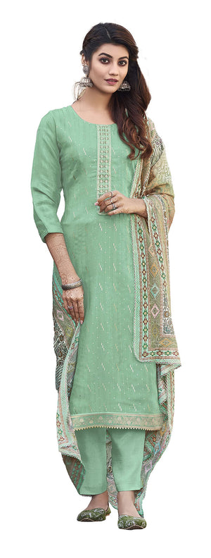 DRAVINAM Trends Women's Pure Viscose Upada Silk Sequence work Unstitched Salwar Suit Material with Pure Muslin Digital Print Sequence Dupatta (Free size_Pink)