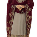 DRAVINAM Trends Women's Heavy Embroidered Pure Georgette Sharara Salwar Suit Dress Material with Heavy Embroidered Pure Georgette Dupatta (Free size_Grey Maroon)