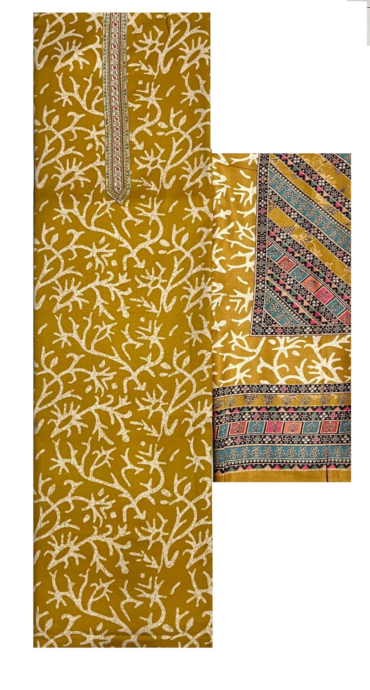 DRAVINAM Trends Women's Printed Embroidered Pure Pashmina Unstitched Salwar Suit Material with Pure Pashmina Digital printed Shawl Dupatta