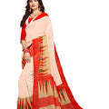 DRAVINAM Trends Women's Soft Khadi linen White and Red Printed bordered Saree with Matching Blouse Piece