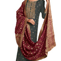 DRAVINAM Trends Women's Coral Silk Weaving Jacquard Traditional Pakistani Salwar Suit Dress Material with Pure Coral Silk Weaving Jacquard Dupatta (Grey)