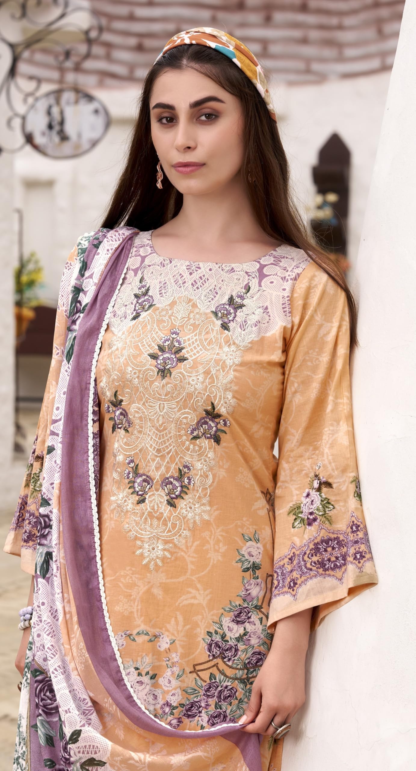 DRAVINAM Trends Women's Unstitched Salwar Suit Dress Material - Cotton Digital Printed Organza Embroidered Kameez II Unstitch Bottoms II Cotton Dupatta