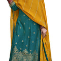 DRAVINAM Trends Women's Pure Banarasi Silk Jacquard Sequence embroidered Unstitched Salwar Suit Dress material with Chinon Silk Sequence and Embroidered Heavy Dupatta (Free size_Blue)