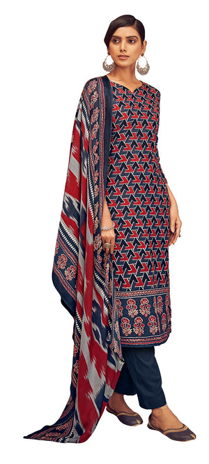 DRAVINAM Trends Women's Unstitched Printed Woolen salwar suit for women with Shawl dupatta (Blue)
