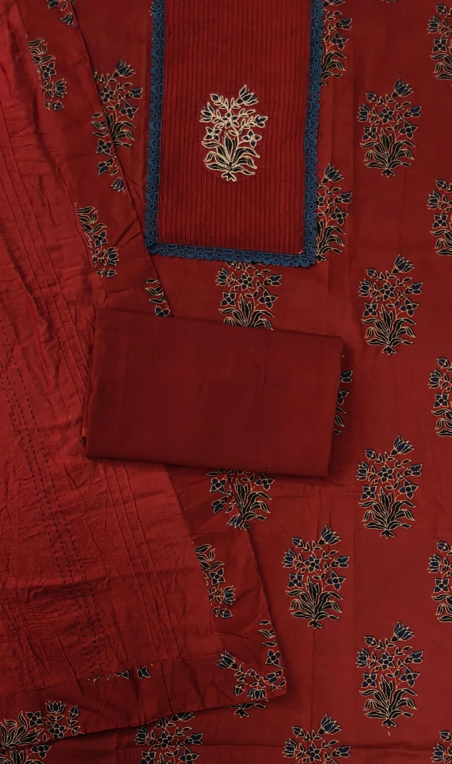 DRAVINAM Trends Women's Cotton Floral Printed Unstitched Suit Set with Embroidered Pin-Tuck Yoke & Soft Silk Dupatta