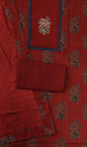 DRAVINAM Trends Women's Cotton Floral Printed Unstitched Suit Set with Embroidered Pin-Tuck Yoke & Soft Silk Dupatta